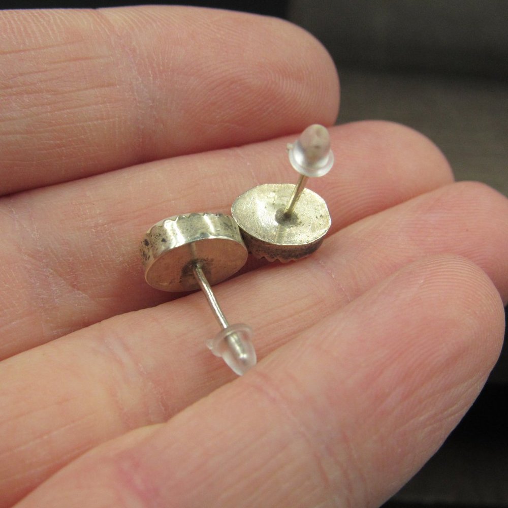 Sterling Silver Rustic Oval White Shell Stud Earr… - image 4